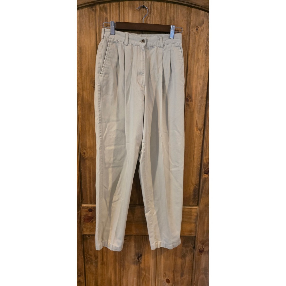 L.L.Bean Pleated Chino Pants Womens 8 Reg Khaki Excellent High Rise Cotton 0KN75